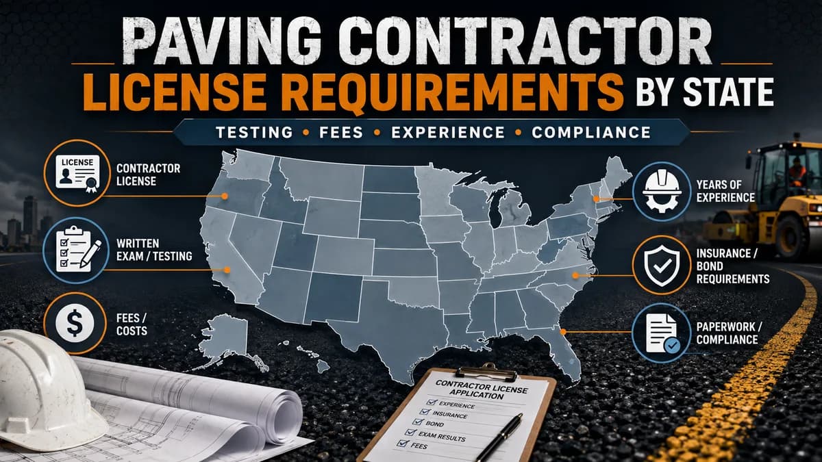 Paving contractor reviewing state licensing requirements before entering a new market